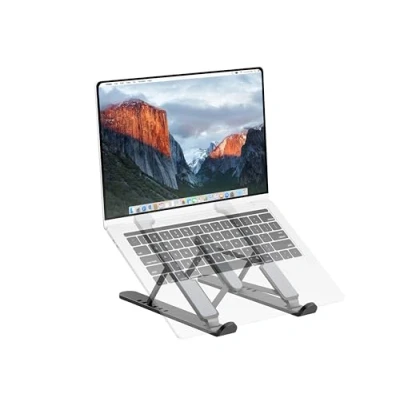 Abbildung von PureMounts Laptop Ständer Höhenverstellbarer, Faltbarer &amp; Ergonomischer Notebookhalter für Home Office, 6 einstellbare Blickwinkel, Laptopständer mit Belüftung Anti Rutsch Pads, Schwarz