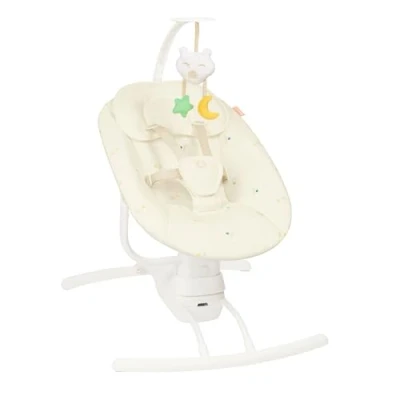 Abbildung von Badabulle Elektrische Babyschaukel Buddy Creme 3 Schaukelgeschwindigkeiten, 8 Melodien, Spielbogen