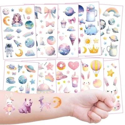 Abbildung von Glitzer Weltraum Tattoos für Mädchen, Hautfreundliche kindgerechte Designs, Fantasie Kindertattoos als Geburtstagsmitgebsel oder Geschenkidee