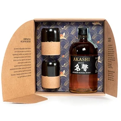 Abbildung von AKASHI JAPANISCHER BLENDED WHISKY MEISEI WHITE OAK 50 CL PACKUNG MIT ZWEI JAPANISCHEN GLÄSERN