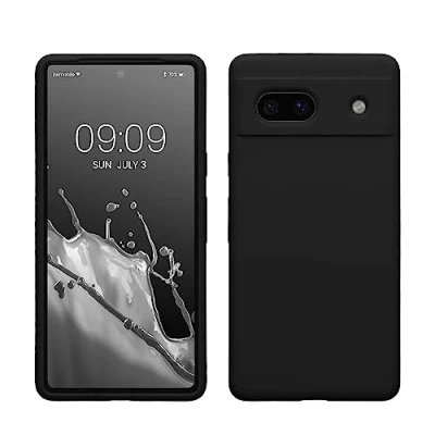 Abbildung von kwmobile Hülle kompatibel mit Google Pixel 7a Silikon Handy Case Handyhülle weiche Oberfläche kabelloses Laden Schwarz