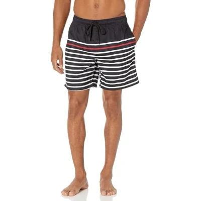Abbildung von Amazon Essentials Herren Badehose, Schnell Trocknend, 18 cm Auslauffarben, Schwarz Weiß Streifen, L