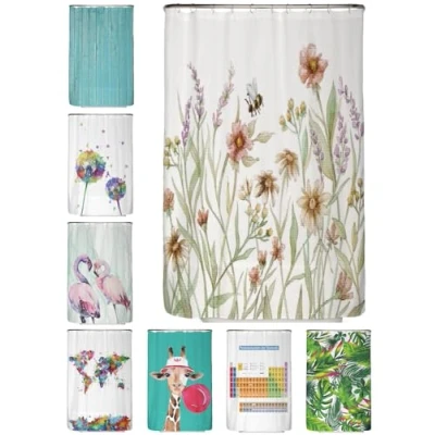 Abbildung von arteneur® Vintage Blumen Anti Schimmel Duschvorhang 120x200 Recycelt mit Öko Tex Standard 100 Beschwerter Saum, Blickdicht, Wasserdicht, Waschbar, 8 Ringe