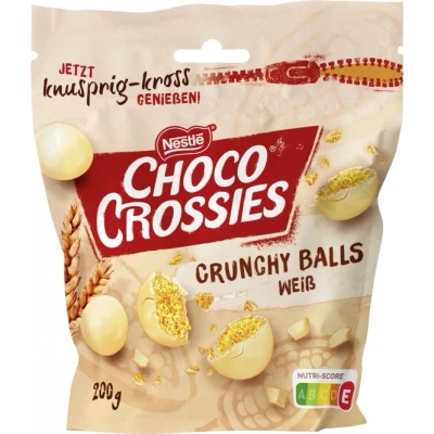Abbildung von Nestlé CHOCO CROSSIES Crunchy Balls Weiß, Knusper Kugeln aus krossen Weizencerealien umhüllt mit zartschmelzender weißer Schokolade, 1er Pack (1 x 200g)