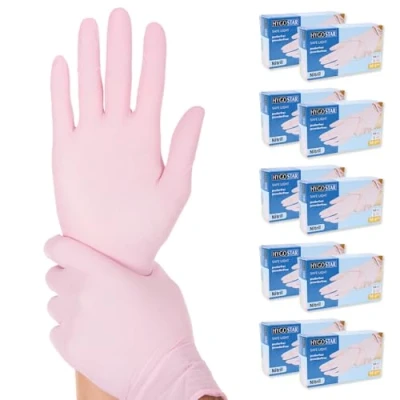 Abbildung von FRANZ MENSCH Hygostar Nitrilhandschuhe Safe Light puderfrei, Karton, rosa, 8/M, 24cm, 1000 Stück, Einweghandschuhe, Einmalhandschuhe, in Gr. XS, S, M, L, XL &amp; XXL