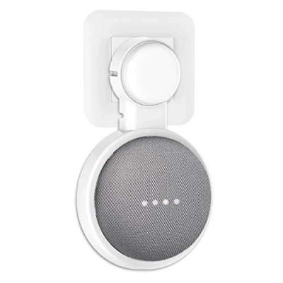 Abbildung von PlusAcc Wandhalterung für Google Nest Mini or Home Mini, Halterung Ständer mit integriertem Kabelmanagement, Ideal Schlafzimmer, Bad und Küche, Keine Schrauben notwendig (Weiß)