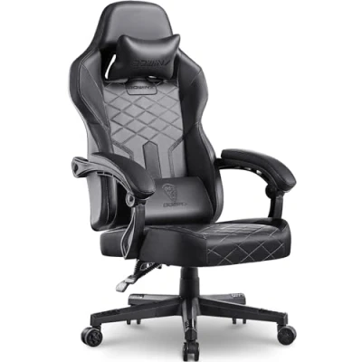 Abbildung von Dowinx Gaming Stuhl Racing Gamer mit Frühling Kissen, Ergonomischer Sessel Lendenwirbelstütze, Bürostuhl PU Leder PC Verbreiterte Rückenlehne 150KG (Schwarz)