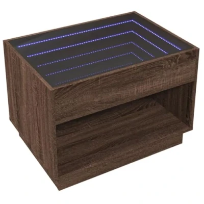 Abbildung von vidaXL Couchtisch, Beistelltisch mit Infinity LED, Kaffeetisch Sofatisch für Wohnzimmer, Wohnzimmertisch Stauraum, Braun Eichen Optik Holzwerkstoff Glas