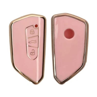 Abbildung von kwmobile Autoschlüssel Hülle kompatibel mit VW Golf 8 3 Tasten Schlüsselhülle Silikon Cover Rosa Gold