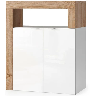 Abbildung von welltime Unterschrank Hamburg Höhe 78 cm, Breite 64 Badkommode mit 2 Türen, Badezimmerschrank, dekorativer Rahmen, offenes Fach, Metallgriffe