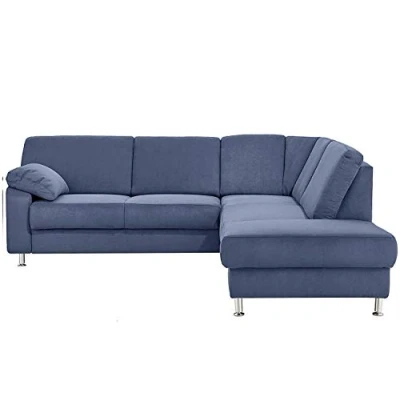 Abbildung von Cavadore Ecksofa Belfast mit Ottomane rechts / Polsterecke Federkern 243 x 88 218 Mikrofaser Blau