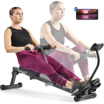 Abbildung von Sunny Health &amp; Fitness Intelligentes Rudergerät, kompaktes, verstellbares Rudergerät mit 12 Widerstandsstufen für das Ganzkörpertraining SF RW1205SMART