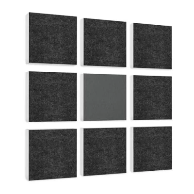 Abbildung von platino24 Akustikpaneele 9 Elemente Colore Quadrat 27,5 x cm Anthrazit + Granitgrau I Schallabsorber aus Basotect G+ mit Akustikfilz Schalldämmung Wand &amp; Decke Akustikelemente Wandpaneel