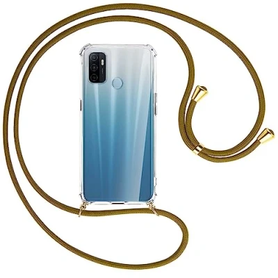 Abbildung von mtb more energy® Handykette kompatibel mit Oppo A53, A53s (6.5&#039;&#039;) Khaki/Gold Smartphone Hülle zum Umhängen Anti Shock Strong TPU Case
