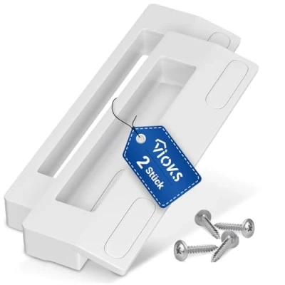 Abbildung von VIOKS 2x Kühlschrank Griff universal 187 mm mit 90 172 Befestigungsabstand und 4x Türgriff Schrauben Weiß Kunststoff für Kühlschranktür &amp; Gefrierschrank Ersatzteile