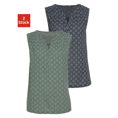 Abbildung von Lascana 2 PACK Bluse, Damen, Größe: 32/34, Grün+blau
