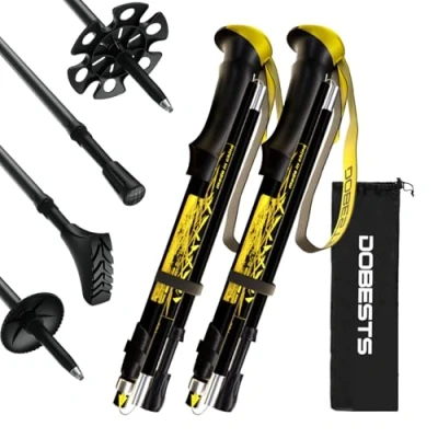 Abbildung von DOBESTS Wanderstöcke, Nordic Walking Stöcke Aluminium, mit extra Gummipuffer und Tragebeutel, Faltbare Leichte Trekkingstöcke für Damen Herren, Wanderstock Verstellbar 110cm 130cm, Schwarz/Gelb