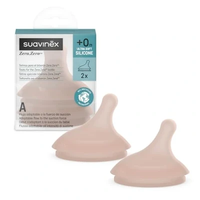 Abbildung von Suavinex, 2 Babyflaschensauger für Zero Anti Colic Babyflasche, Ersatz Sauger mit Spezial Stillfluss (A), Anpassbarer Nahrungsfluss, Speziell gestillte Babys, Silikon, Babys +0M, 2U, Deep