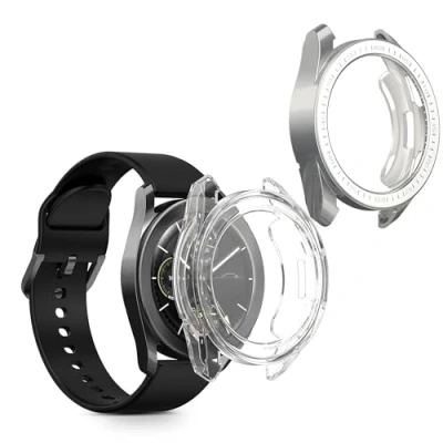 Abbildung von kwmobile 2X Schutzhülle kompatibel mit Xiaomi Watch S3 Hülle Fullbody Cover Set aus Silikon Transparent Silber