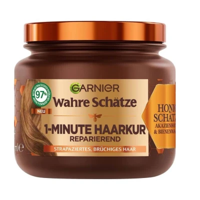 Abbildung von Garnier Wahre Schätze Reparierende 1 Minute Haarkur für brüchiges und strapaziertes Haar, Mit Akazienhonig Bienenwachs weniger Spliss Haarbruch, x 340 ml