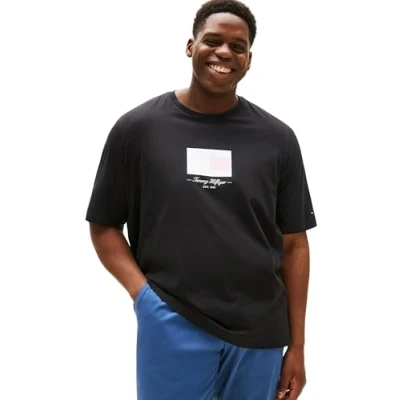 Abbildung von Tommy Hilfiger Herren T Shirt Kurzarm Flag Tee Regular Fit, Schwarz (Black), 5XL