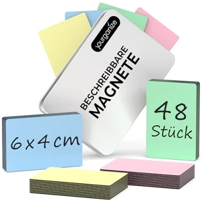 Abbildung von YOURGANIZE® 48 beschreibbare Magnete Pastell 6x4 cm Magnetstreifen beschreibbar für Kühlschrank, Whiteboard, Scrum &amp; Kanban Board Whiteboard in 4 Farben (Größe M)