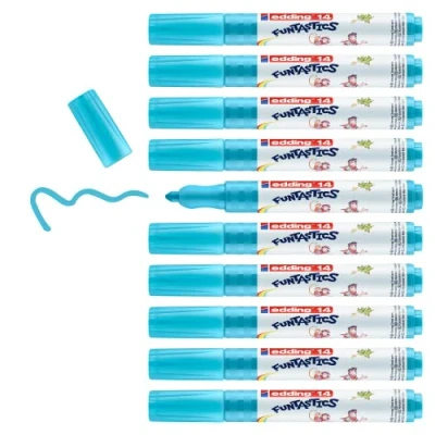 Abbildung von edding 14 FUNTASTICS 10 Malstifte für Kinder hellblau Rundspitze 3 mm Malspaß auf hellem Papier und Karton abwaschbar von Haut Textilien