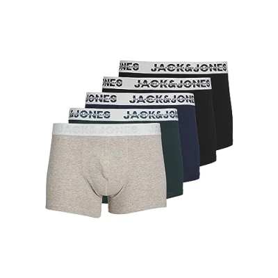 Abbildung von Jack &amp; Jones Herren JACDALLAS LOGO TRUNKS 5 PACK Boxershorts, Light Grey Melange/Pack:Magical Forest Navy Blazer Black Black, M