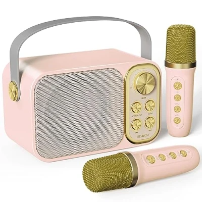 Abbildung von BESCOST Karaoke Maschine mit 2 Mikrofonen, Mini Anlage 7 Stimmeffekten, tragbare Bluetooth Lautsprecher für Kinder &amp; Erwachsene, Perfekt Partys, Geburtstage Familientreffen