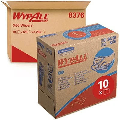 Abbildung von WypAll Wischtücher, X60, Industrielle Reinigungstücher, Hydroknit Technologie, 1 lagig, Zupfboxen x 126 Tücher, Weiß, 8376