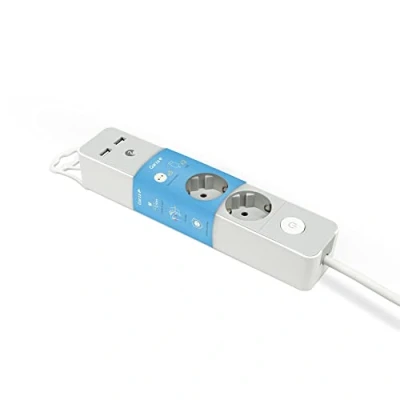 Abbildung von Garza Steckdosenleiste Design Grau mit Schalter, 3 Steckdosen + 2 USBs, Kabel 1,4 m, Flachstecker, Kinderschutz