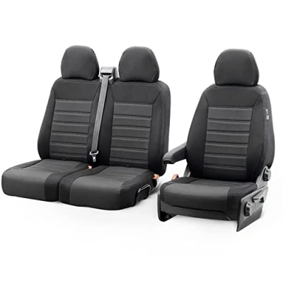 Abbildung von OtoM Original Design Sitzbezüge aus Stoff 2+1 kompatibel mit Volkswagen T6 2015 2022 (mit Armlehne auf Sitzbank), Schwarz