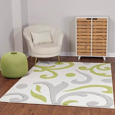 Abbildung von Surya Marseille Wohnzimmer Teppich modern Abstrakt Design in Marmor Optik für Wohnzimmer, Esszimmer, Schlafzimmer groß, weicher Kurzflor 120x170 cm Weiß, Grün und Grau