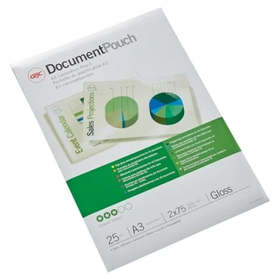 Abbildung von GBC Laminierfolien A3 75 mic, Robuste Laminiertaschen im 25er Pack, Glänzend, Transparent, Ideal für Büro &amp; Schule, 3740486