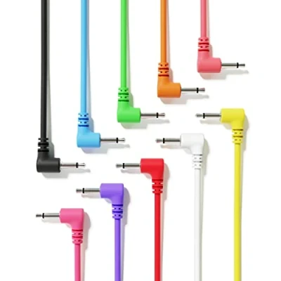 Abbildung von ExcelValley 10 Pack Rechtwinkliger Mono Modular Patchkabel 3,5mm 1/8&quot; Eurorack Synthesizer [90 cm 36&quot;]