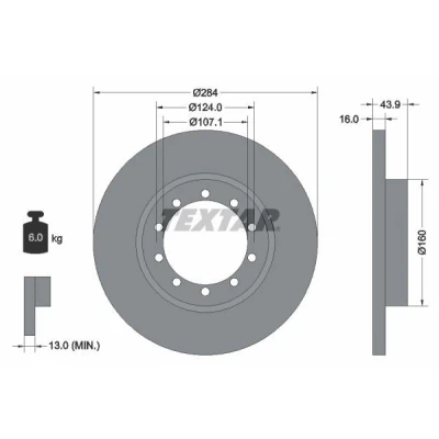 Abbildung von TEXTAR 93242500 Bremsscheibe 284 16 10/10 124 voll ohne Radbefestigungsbolzen, Radnabe FORD: Transit Mk6 Kastenwagen, Bus