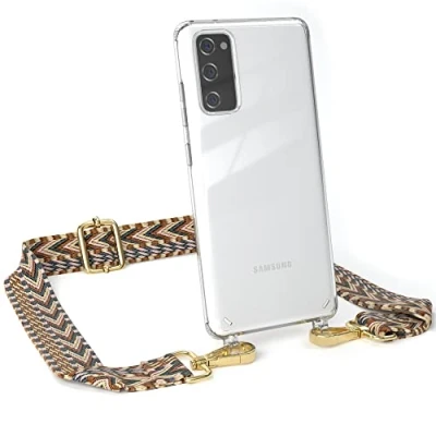Abbildung von EAZY CASE Handykette Verstellbares Taschenband kompatibel mit Samsung Galaxy S20 FE / 5G, Schulterriemen, Handykordel Silikon Hülle, Umhängetasche, Hell Braun/Braun Endstücke Gold