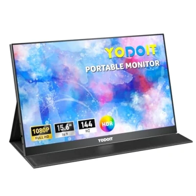Abbildung von Yodoit Portable Monitor 15,6 Zoll 144hz 1920 x 1080 FHD Tragbarer IPS Display mit USB Typ C Eingebaute Lautsprecher Eye Care Bildschirm für PC, Laptop, Xbox, PS 3/4/5, Switch und TV