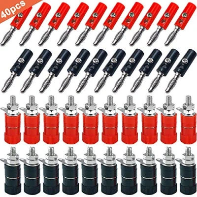 Abbildung von QitinDasen 40Pcs Premium 4mm Bananenstecker Bananenbuchse Steckverbinder Set, mit 20Pcs Vernickelt und Binding Post Terminal, für Audio Lautsprecher, Verstärker (Rot, Schwarz)