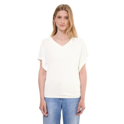 Abbildung von Cecil Vneck Tshirt print, Damen, Größe: Large, Weiß