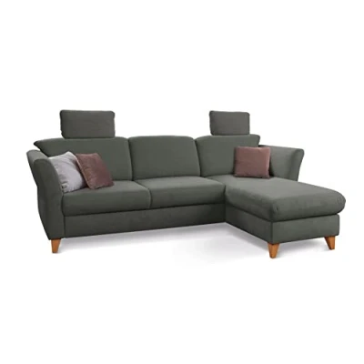 Abbildung von CAVADORE Schlafsofa Trend / Skandinavische Eckcouch mit Federkern, Bettfunktion, Bettkasten im Longchair und 2 Kopfstützen 249 x 86 162 Cord, Dunkelgrau
