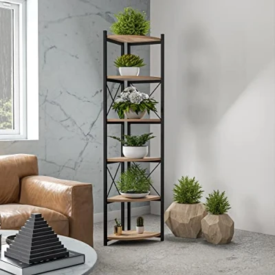 Abbildung von [en.casa] Pflanzregal Ulfborg Eckregal Blumenständer Winkelregal Pflanzentreppe mit 6 Ablagen 160x30x30 cm für Blumen, Pflanzen, Kräuter
