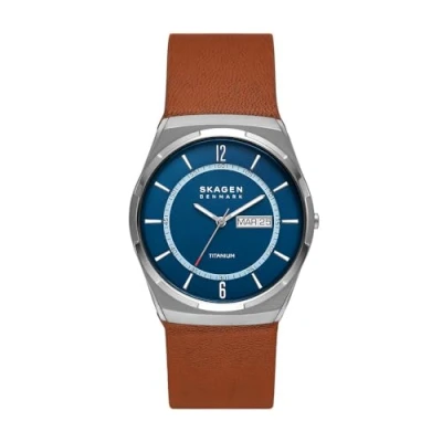 Abbildung von Skagen Quarzuhr MELBYE TITANIUM, SKW6906, Armbanduhr, Herrenuhr, Tag, Datum, analog, Lederarmband, Titan