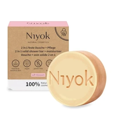 Abbildung von Niyok® 2 in 1 Feste Dusche + Pflege &quot;Soft Blossom&quot; (80g) Naturkosmetik Duschseife Festes Duschgel für alle Hauttypen Vegane Seife Körper &amp; Hände Plastikfrei Vegan