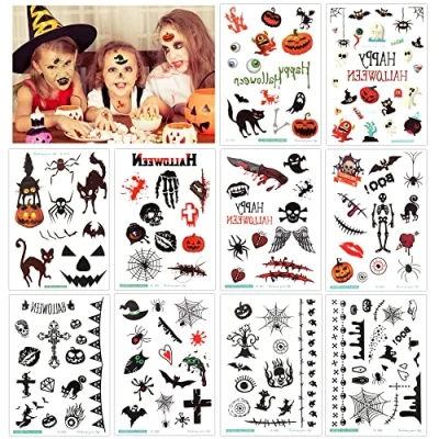 Abbildung von HOWAF Halloween Tattoo Kinder, Tattoos für Temporäre Gesicht Kindertattoos Aufkleber Deko Kinder Mitgebsel Party Zubehör Geschenke