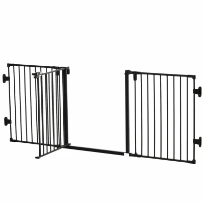 Abbildung von Hunde Absperrgitter Türschutzgitter mit Tür klappbar Schwarz 202,5 cm