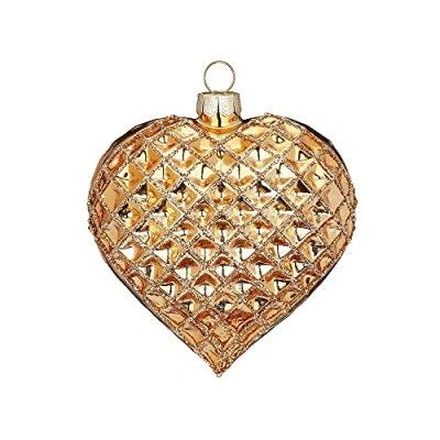 Abbildung von MAGIC Christbaumschmuck Glas Herz mit Waffelmuster 10.5cm Weihnachtskugeln Süßigkeiten Waffelherz Gold