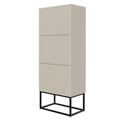 Abbildung von Selsey Schuhschrank Schuhregal 50 cm 3 Klappen Schuh Schrank 12 Paar Schuhe Schuhaufbewahrung Stehend Graubeige Schwarze Beine Veldio