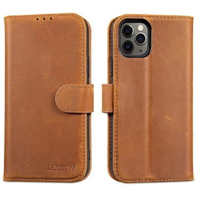 Abbildung von LENSUN Echtleder Hülle für iPhone 11 Pro, Handyhülle [Echtes Leder][Magnetverschluss][RFID Schutz] Handytasche Lederhülle Kompatibel mit Pro Vintage Braun