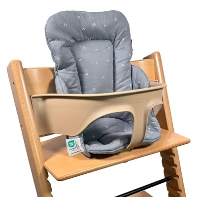 Abbildung von LaLoona Sitzverkleinerer für Hochstuhl Stokke Tripp Trapp weiches Baby Sitzpolster aus Baumwolle, OEKO TEX Standard 100 geprüft und maschinenwaschbar, gemustert Grau